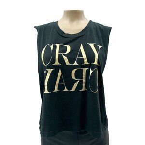 Forever 21 Black Sleeveless Graphic Crop Tank Top "Cray" Gold Print Womens S